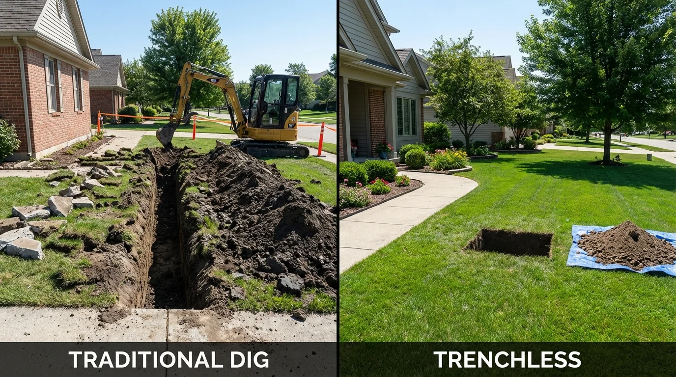 Trenchless sewer repair with minimal yard damage versus traditional excavation in Bath, NY